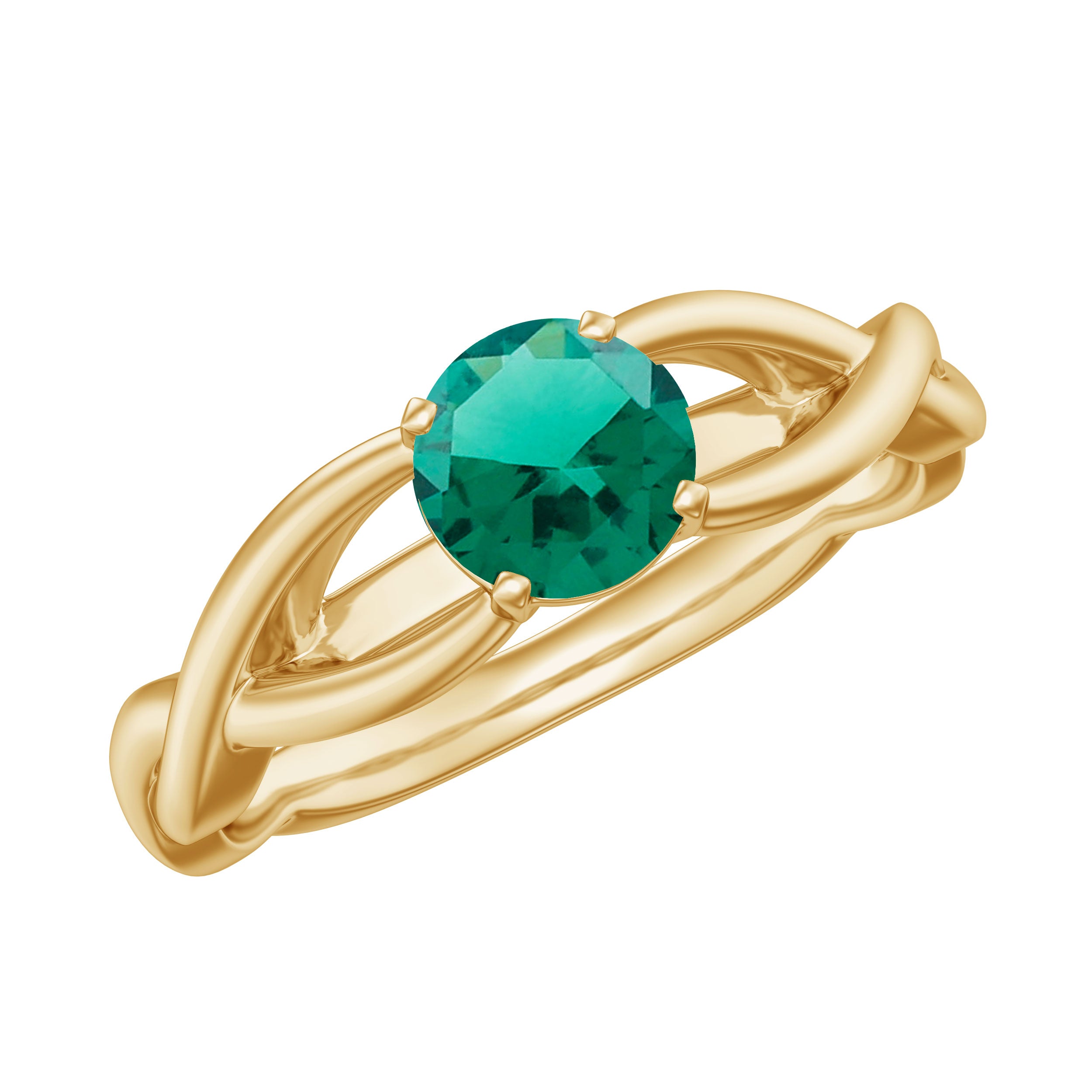 Certified Lab Created Emerald Solitaire Ring with Surprise Diamond Lab Created Emerald - ( AAAA ) - Quality - Rosec Jewels