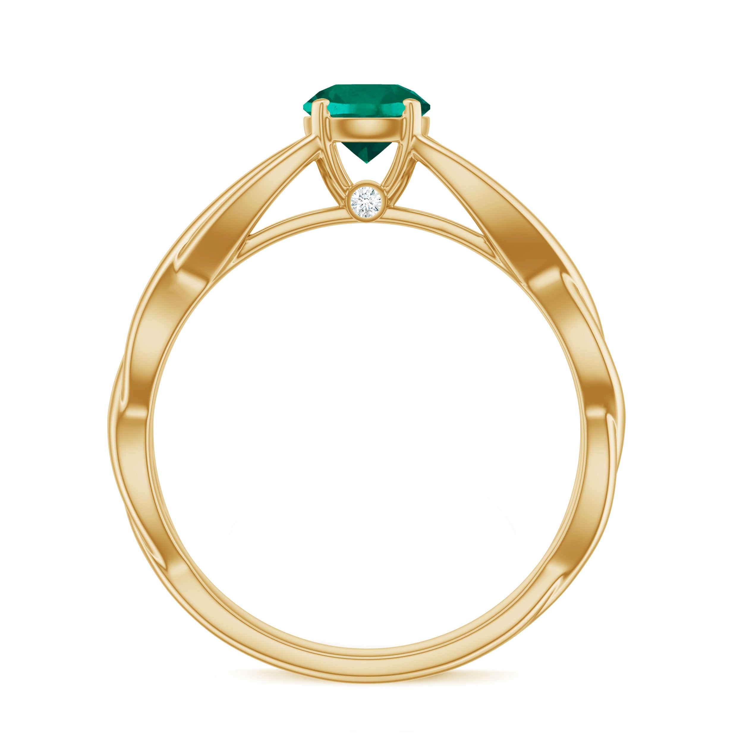 Certified Lab Created Emerald Solitaire Ring with Surprise Diamond Lab Created Emerald - ( AAAA ) - Quality - Rosec Jewels