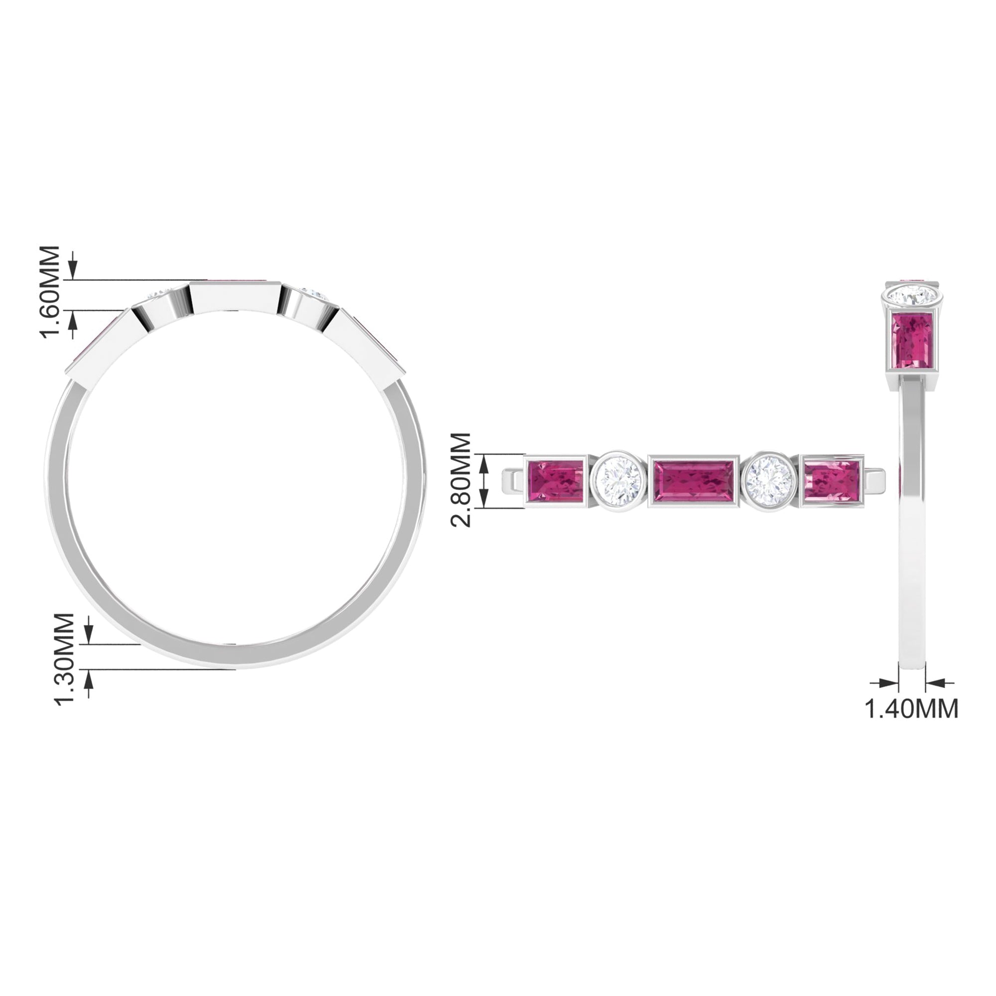 1/2 CT Pink Tourmaline and Moissanite Stackable Ring in Bezel Setting Pink Tourmaline - ( AAA ) - Quality - Rosec Jewels