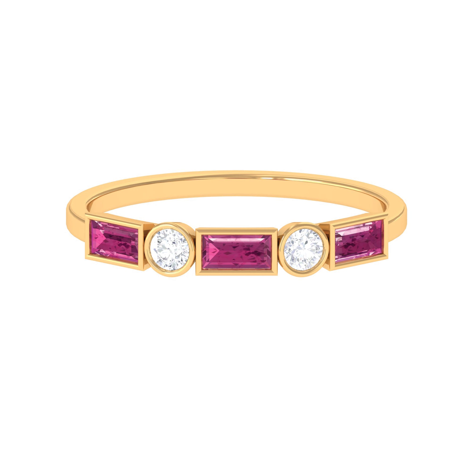 1/2 CT Pink Tourmaline and Moissanite Stackable Ring in Bezel Setting Pink Tourmaline - ( AAA ) - Quality - Rosec Jewels