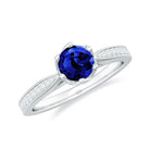 Created Blue Sapphire Solitaire Ring in Decorative Set with Diamond Lab Created Blue Sapphire - ( AAAA ) - Quality - Rosec Jewels