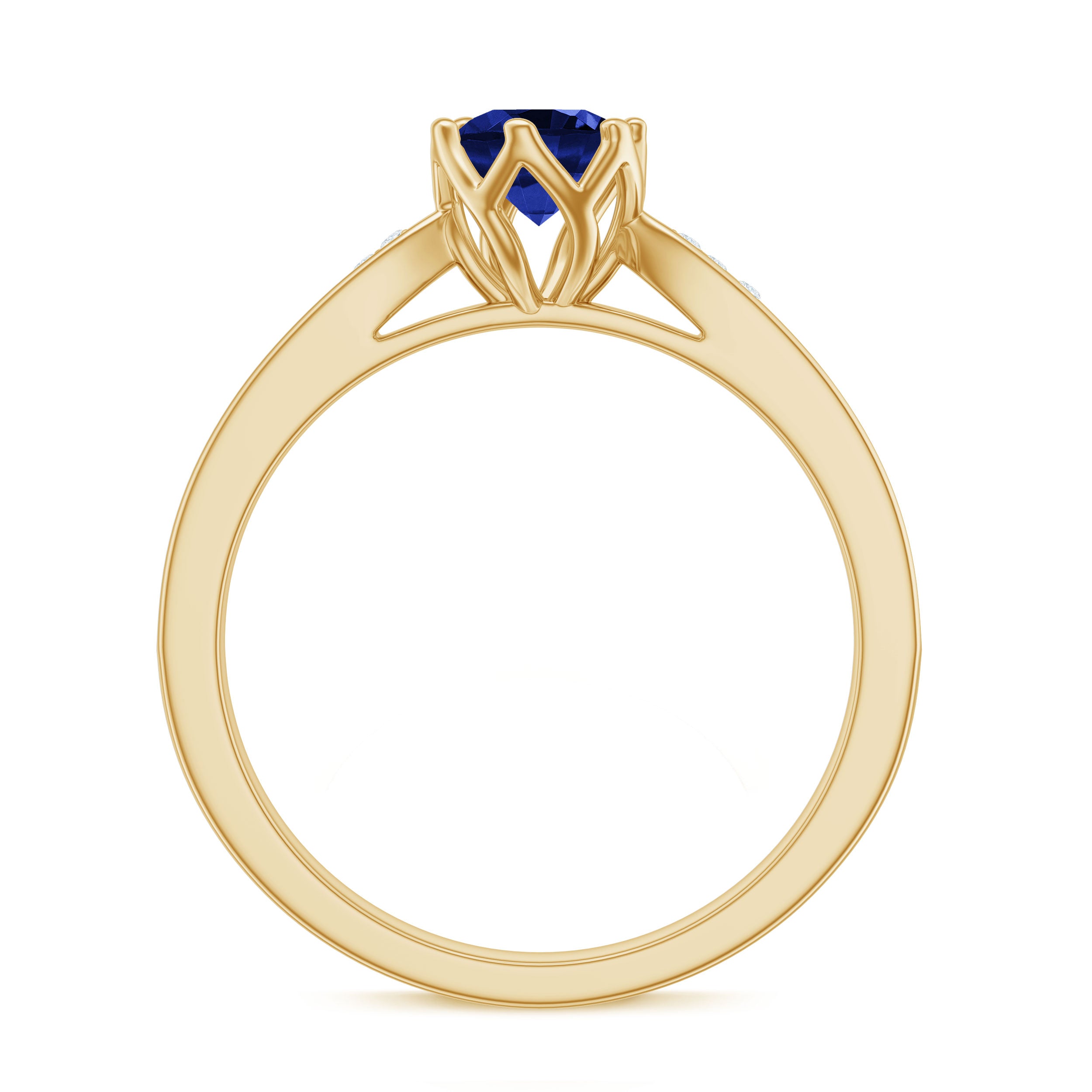 Created Blue Sapphire Solitaire Ring in Decorative Set with Diamond Lab Created Blue Sapphire - ( AAAA ) - Quality - Rosec Jewels