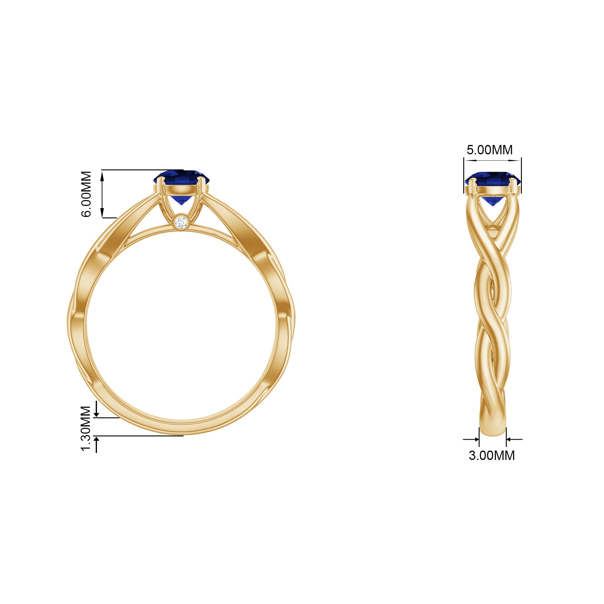 Certified Lab Created Blue Sapphire Solitaire Ring with Surprise Diamond Lab Created Blue Sapphire - ( AAAA ) - Quality - Rosec Jewels