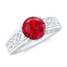 Vintage Style Created Ruby Celtic Knot Band Ring with Surprise Diamond Lab Created Ruby - ( AAAA ) - Quality - Rosec Jewels