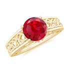 Vintage Style Created Ruby Celtic Knot Band Ring with Surprise Diamond Lab Created Ruby - ( AAAA ) - Quality - Rosec Jewels