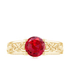 Vintage Style Created Ruby Celtic Knot Band Ring with Surprise Diamond Lab Created Ruby - ( AAAA ) - Quality - Rosec Jewels