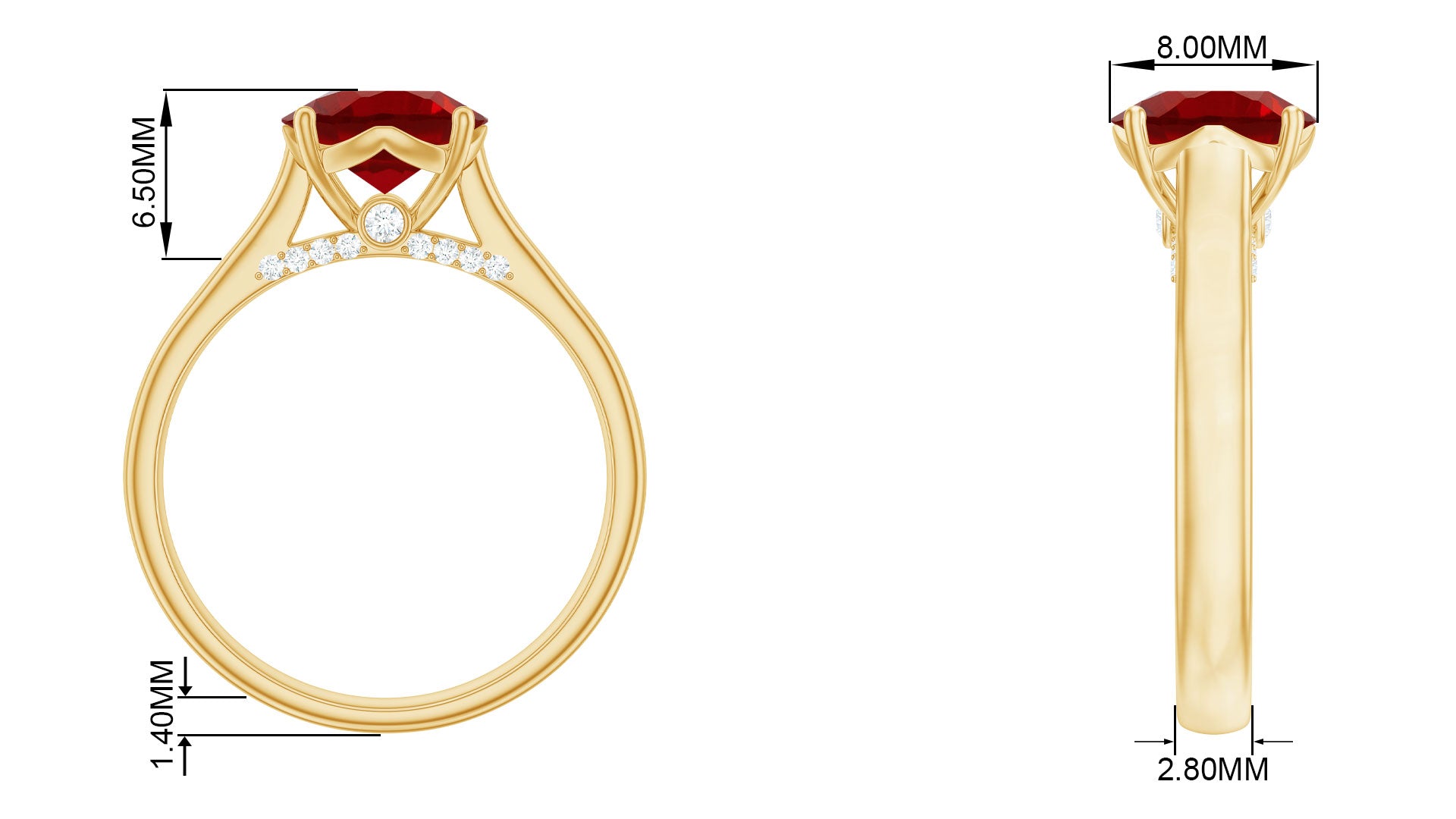 Classic Created Ruby Solitaire Ring with Surprise Diamond Lab Created Ruby - ( AAAA ) - Quality - Rosec Jewels