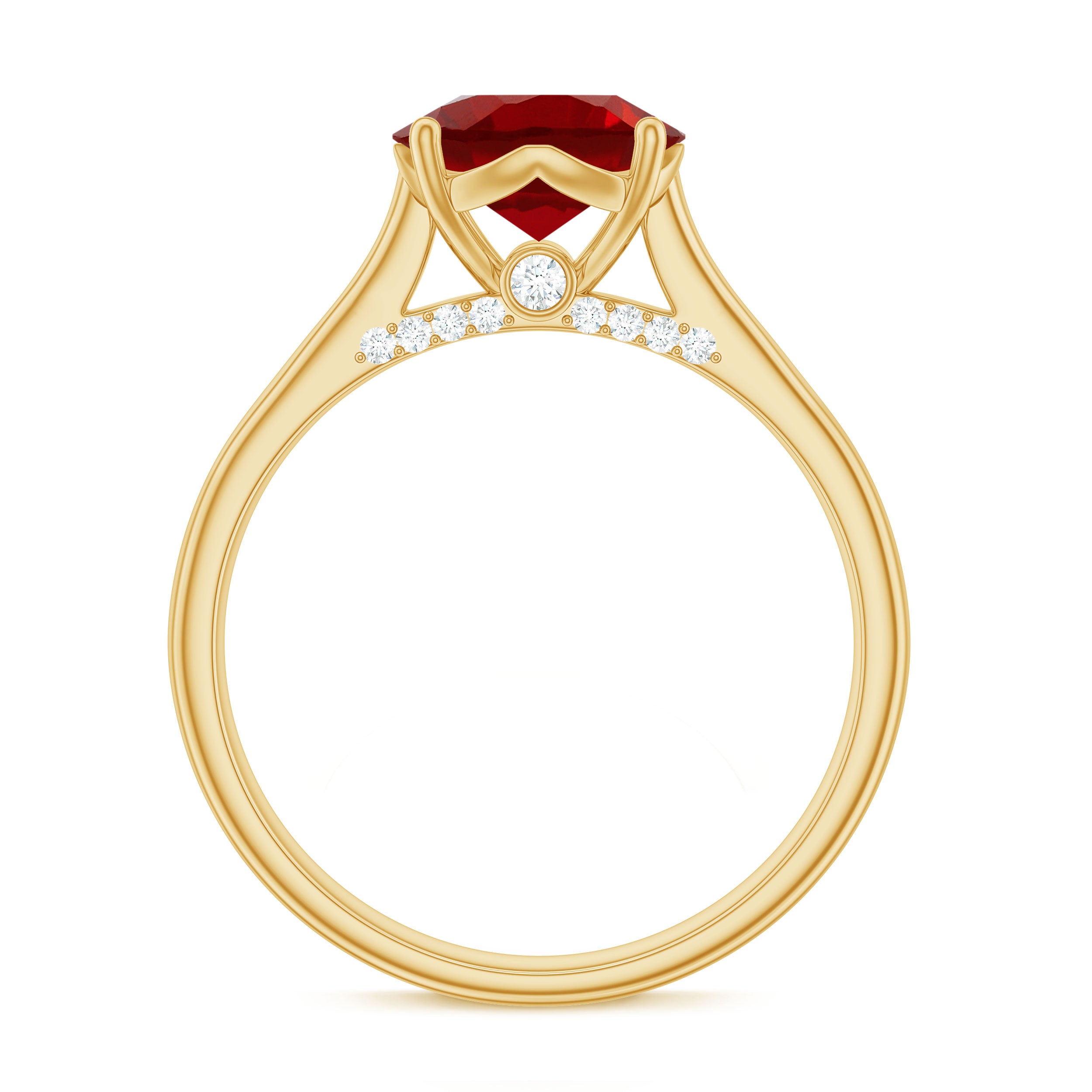 Classic Created Ruby Solitaire Ring with Surprise Diamond Lab Created Ruby - ( AAAA ) - Quality - Rosec Jewels