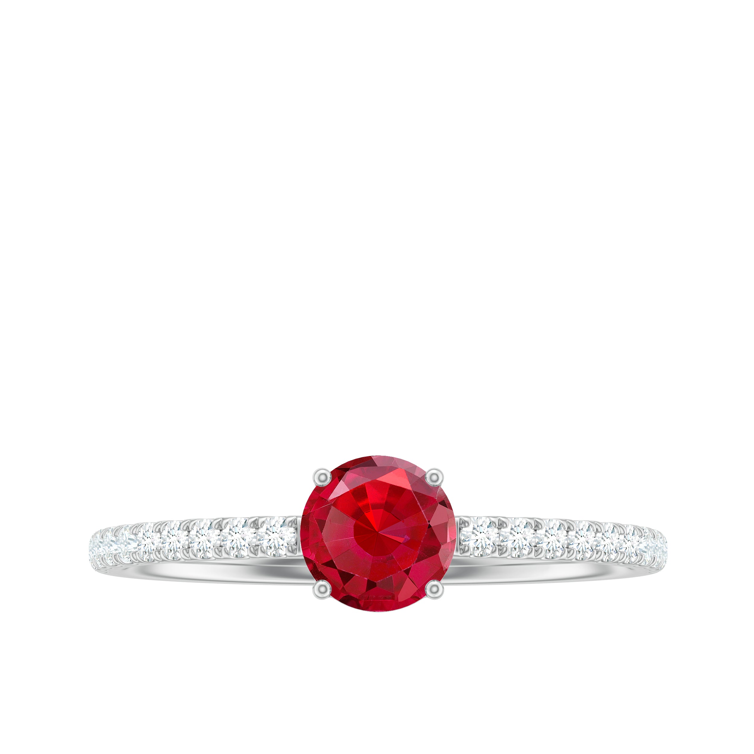 Lab Grown Ruby Solitaire Engagement Ring with Diamond Side Stones Lab Created Ruby - ( AAAA ) - Quality - Rosec Jewels