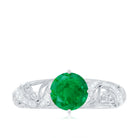 Round Emerald Vintage Inspired Engagement Ring with Diamond Emerald - ( AAA ) - Quality - Rosec Jewels