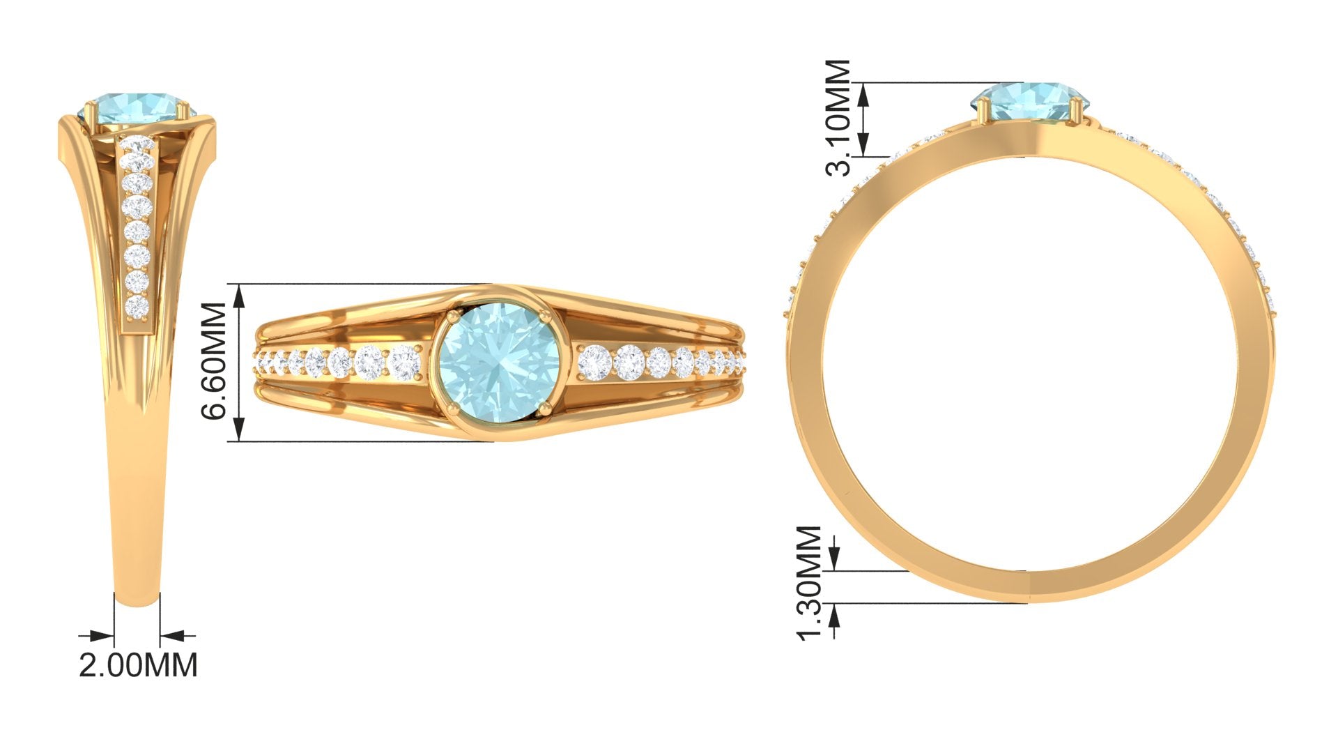 3/4 CT Round Shape Sky Blue Topaz Solitaire Ring with Diamond Side Stones Sky Blue Topaz - ( AAA ) - Quality - Rosec Jewels