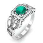 3/4 CT Art Deco Emerald and Diamond Engagement Ring with Milgrain Detailing Emerald - ( AAA ) - Quality - Rosec Jewels