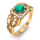 3/4 CT Art Deco Emerald and Diamond Engagement Ring with Milgrain Detailing Emerald - ( AAA ) - Quality - Rosec Jewels