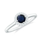 Dainty Blue Sapphire and Diamond Floating Halo Ring Blue Sapphire - ( AAA ) - Quality - Rosec Jewels