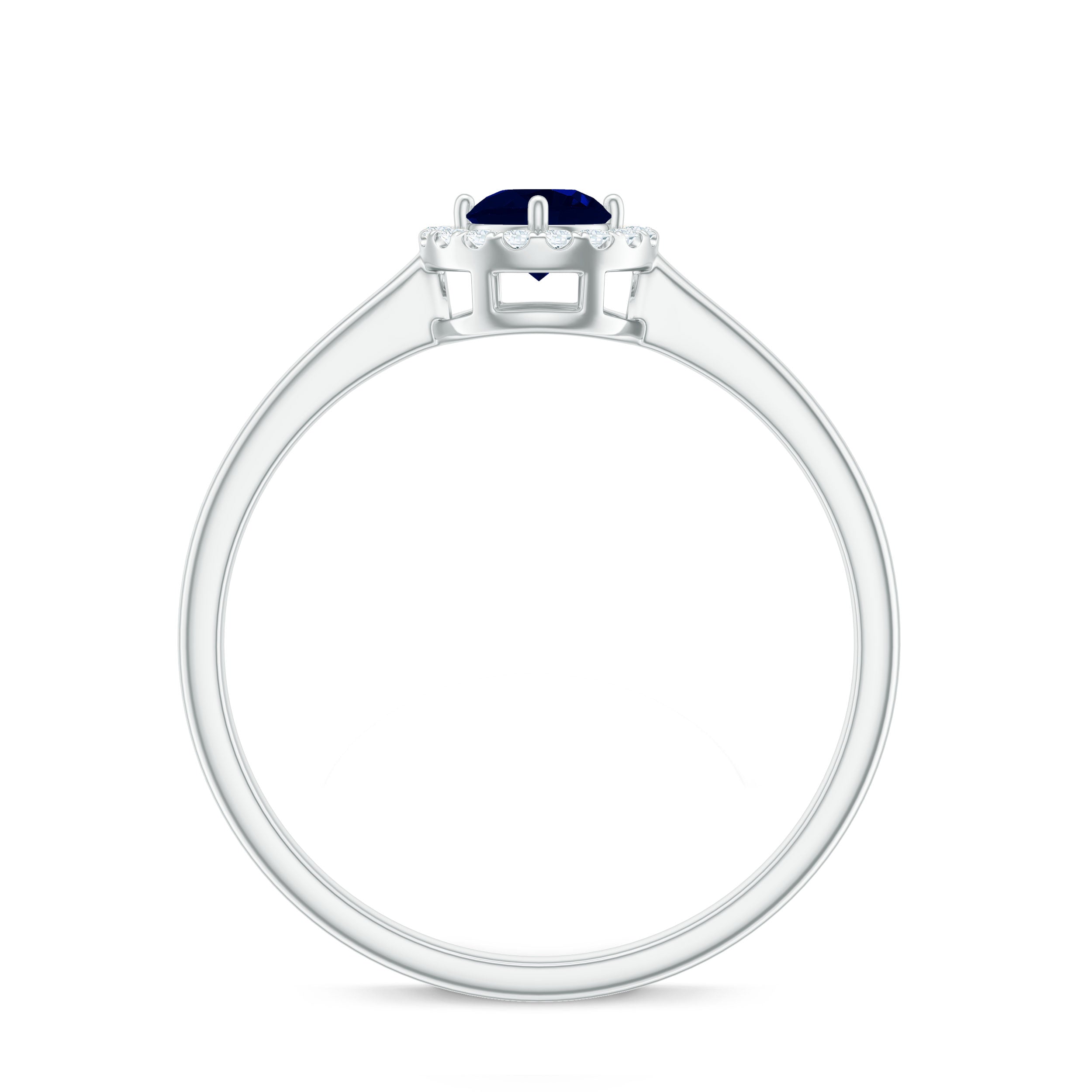 Dainty Blue Sapphire and Diamond Floating Halo Ring Blue Sapphire - ( AAA ) - Quality - Rosec Jewels