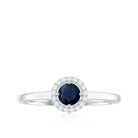 Dainty Blue Sapphire and Diamond Floating Halo Ring Blue Sapphire - ( AAA ) - Quality - Rosec Jewels