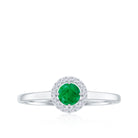 Round Emerald Promise Ring with Diamond Halo Emerald - ( AAA ) - Quality - Rosec Jewels