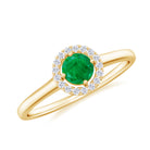 Round Emerald Promise Ring with Diamond Halo Emerald - ( AAA ) - Quality - Rosec Jewels