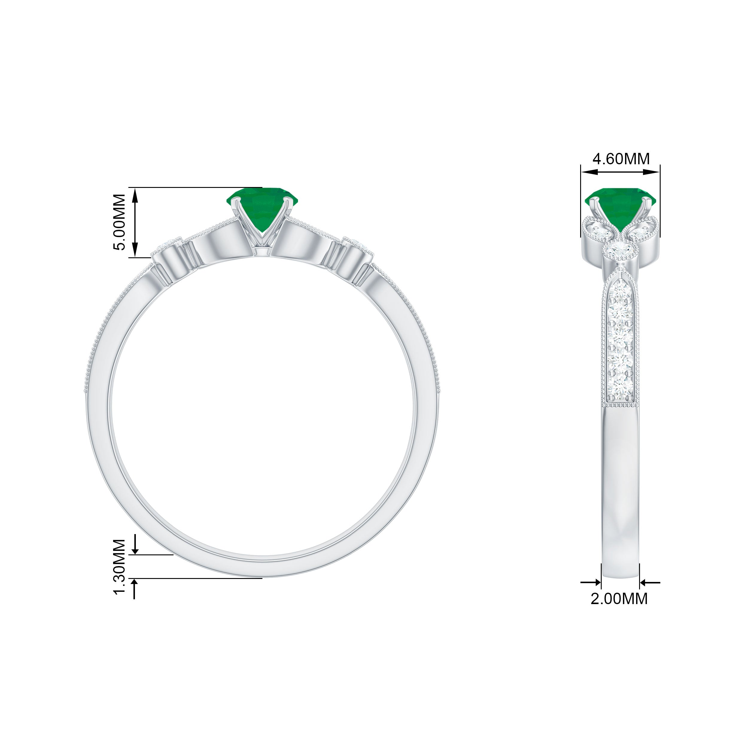 1/2 CT Vintage Inspired Emerald and Diamond Engagement Ring with Milgrain Details Emerald - ( AAA ) - Quality - Rosec Jewels