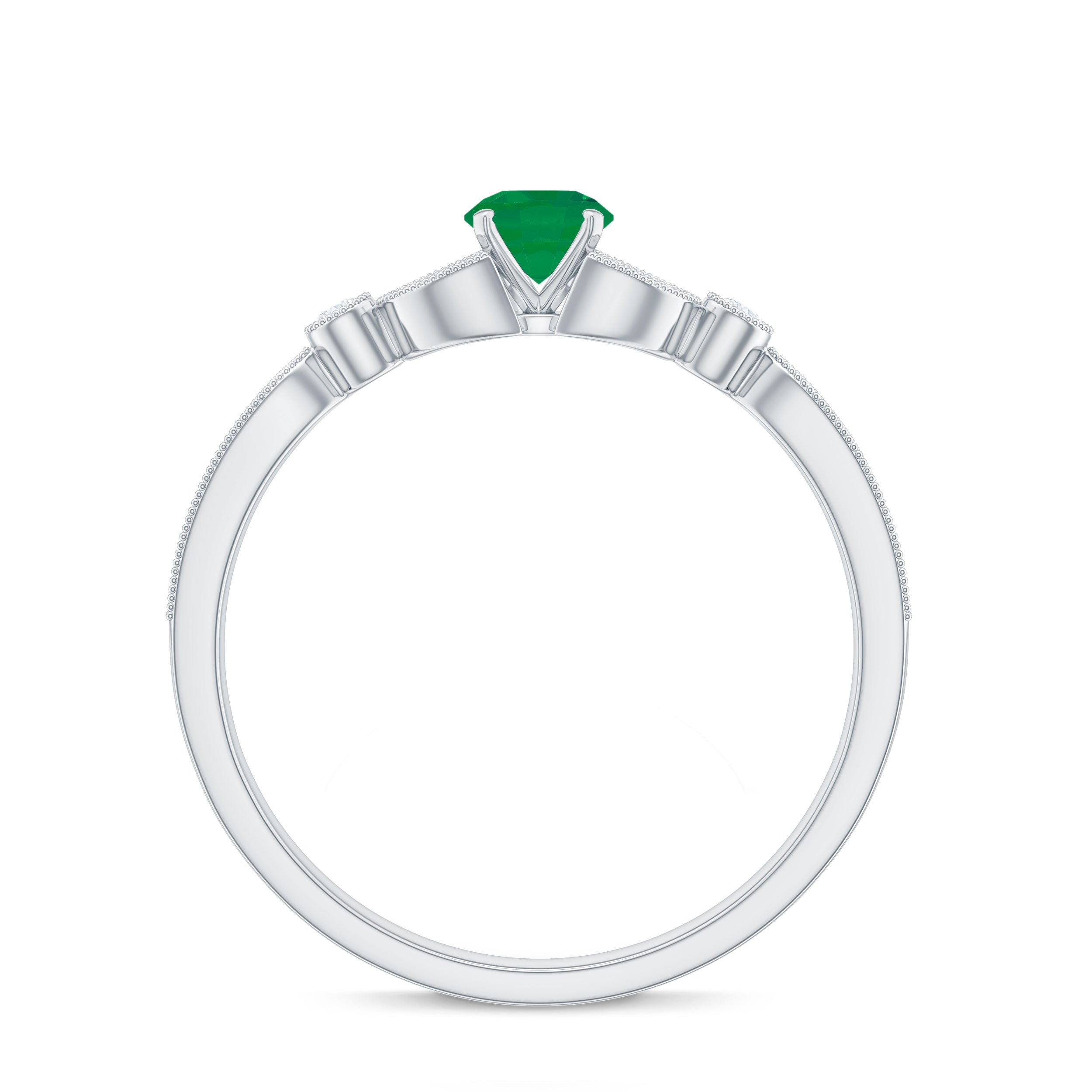 1/2 CT Vintage Inspired Emerald and Diamond Engagement Ring with Milgrain Details Emerald - ( AAA ) - Quality - Rosec Jewels