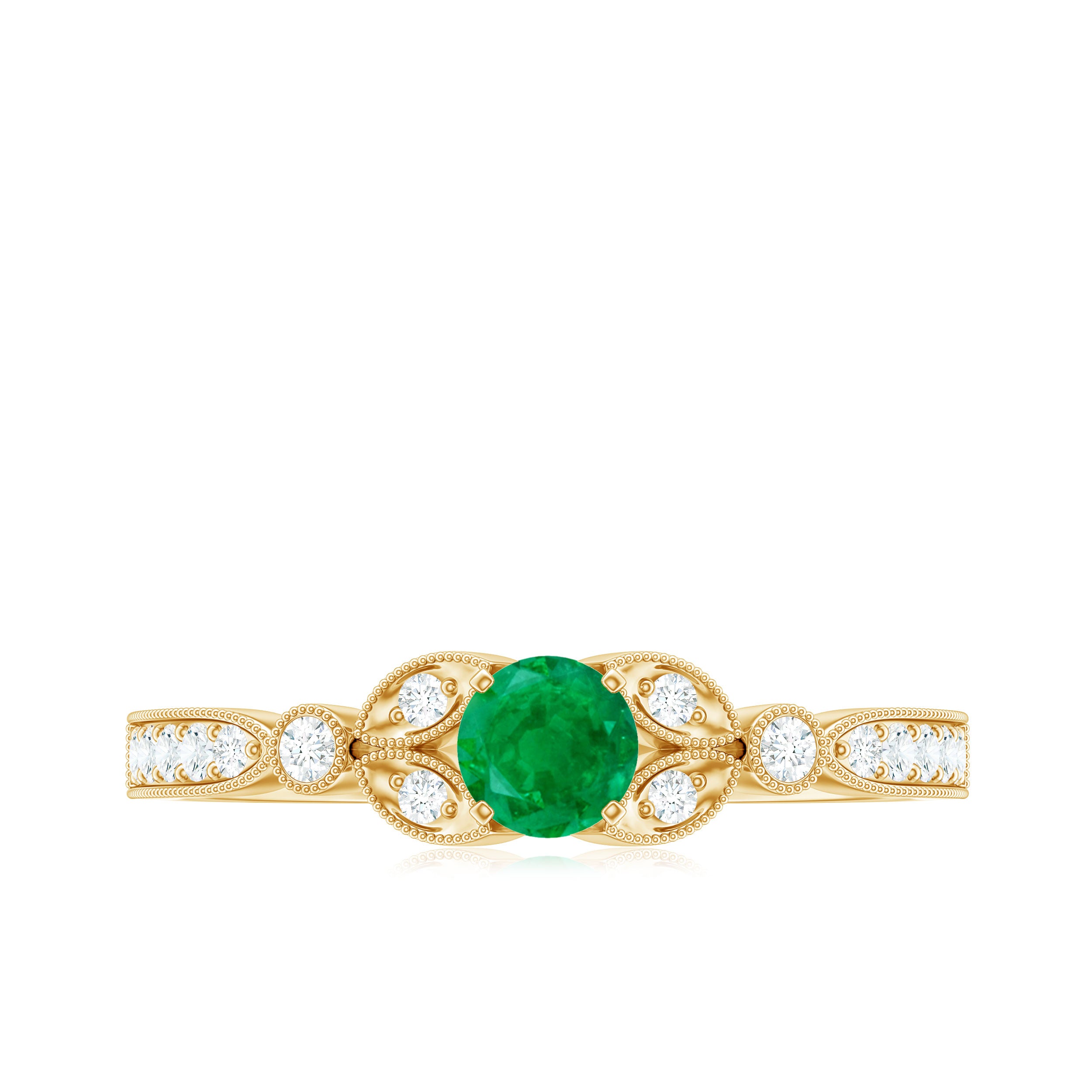 1/2 CT Vintage Inspired Emerald and Diamond Engagement Ring with Milgrain Details Emerald - ( AAA ) - Quality - Rosec Jewels