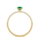 Round Emerald Solitaire Ring with Diamond Side Stones Emerald - ( AAA ) - Quality - Rosec Jewels