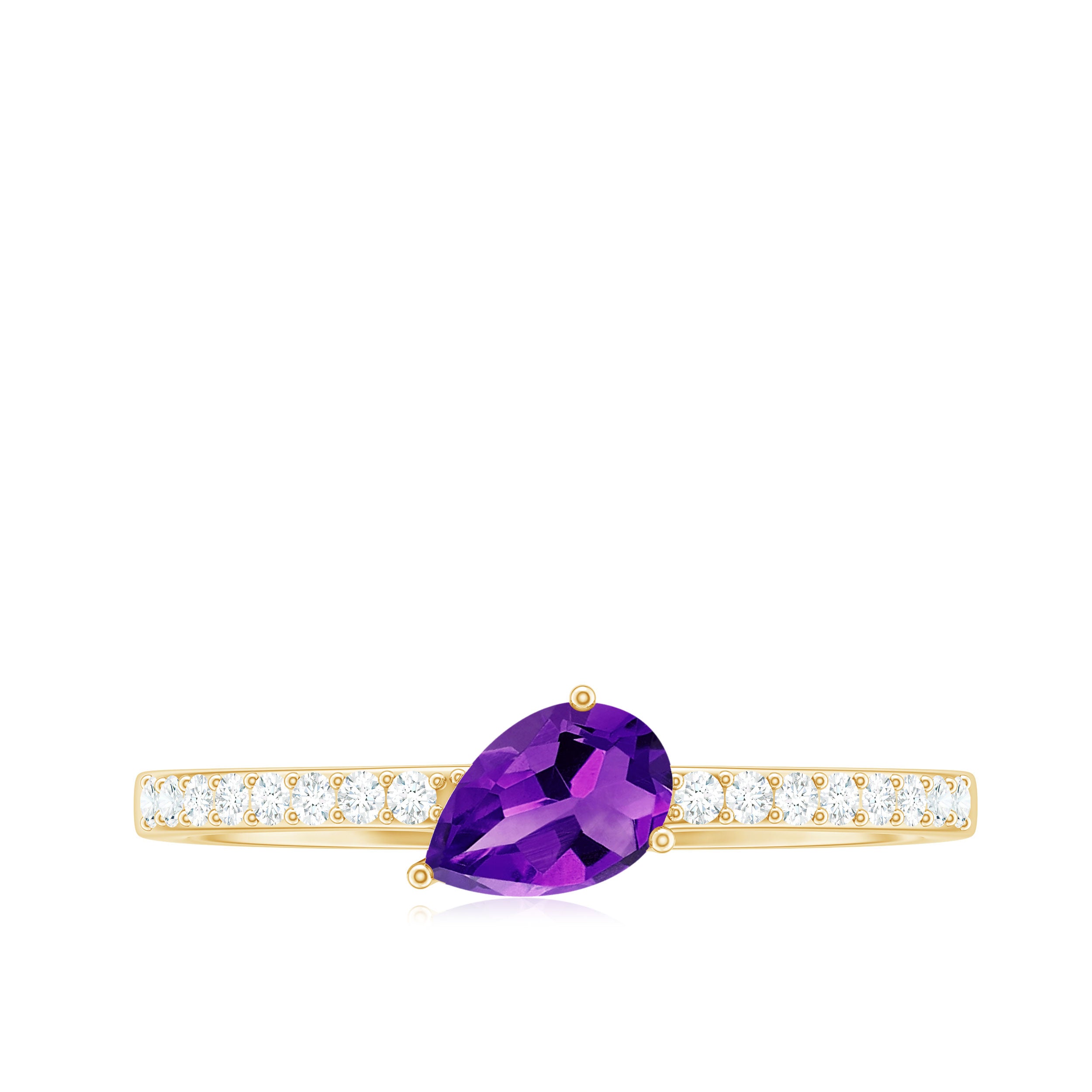 Pear Cut Amethyst Solitaire Ring with Diamond Side Stones Amethyst - ( AAA ) - Quality - Rosec Jewels