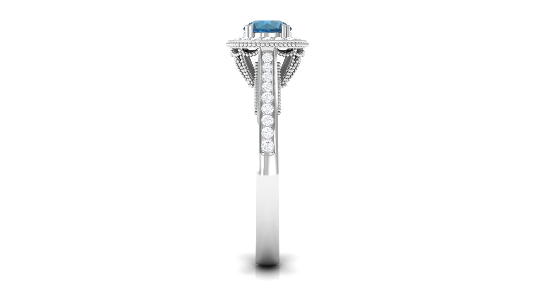 1 CT London Blue Topaz Solitaire with Diamond Vintage Ring London Blue Topaz - ( AAA ) - Quality - Rosec Jewels