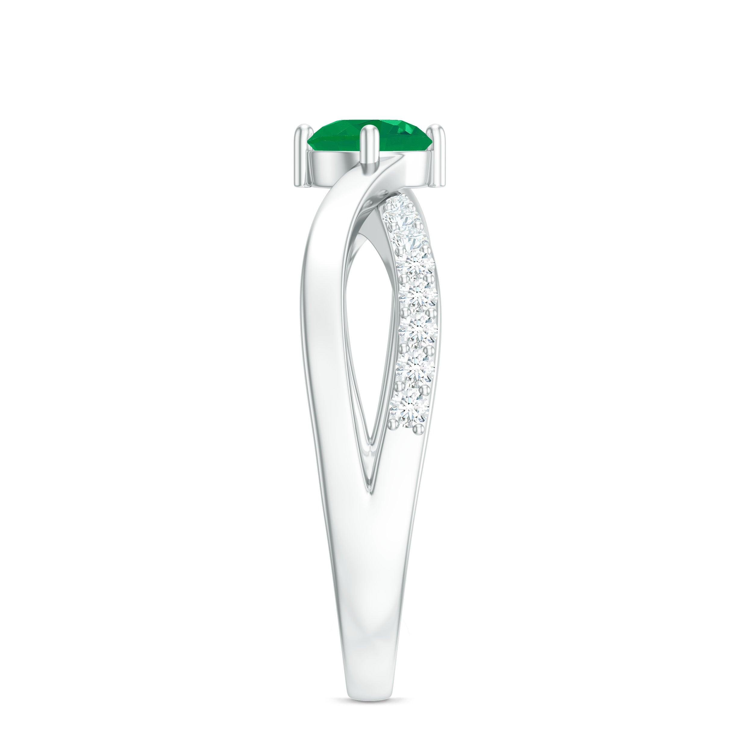 1/2 CT Solitaire Emerald and Diamond Engagement Ring Emerald - ( AAA ) - Quality - Rosec Jewels