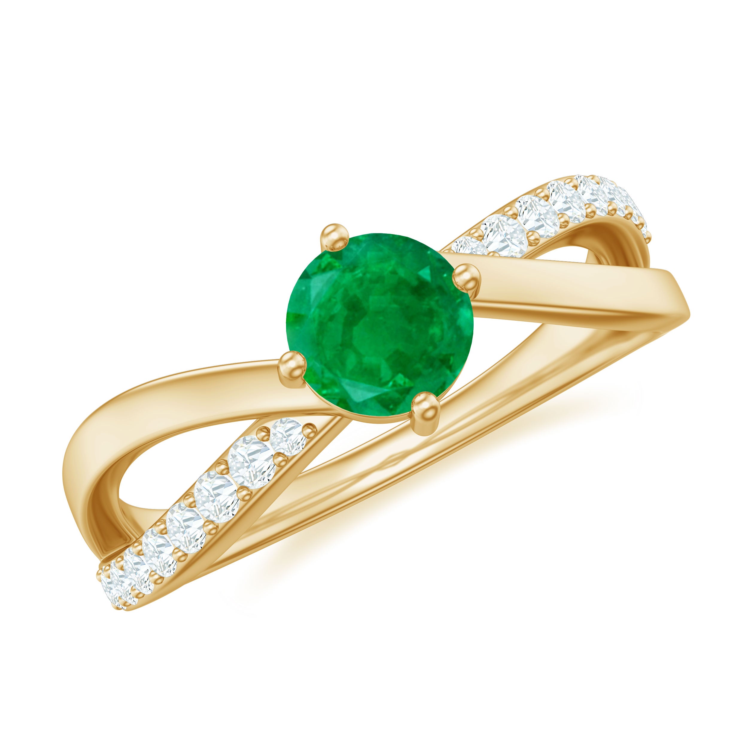 1/2 CT Solitaire Emerald and Diamond Engagement Ring Emerald - ( AAA ) - Quality - Rosec Jewels