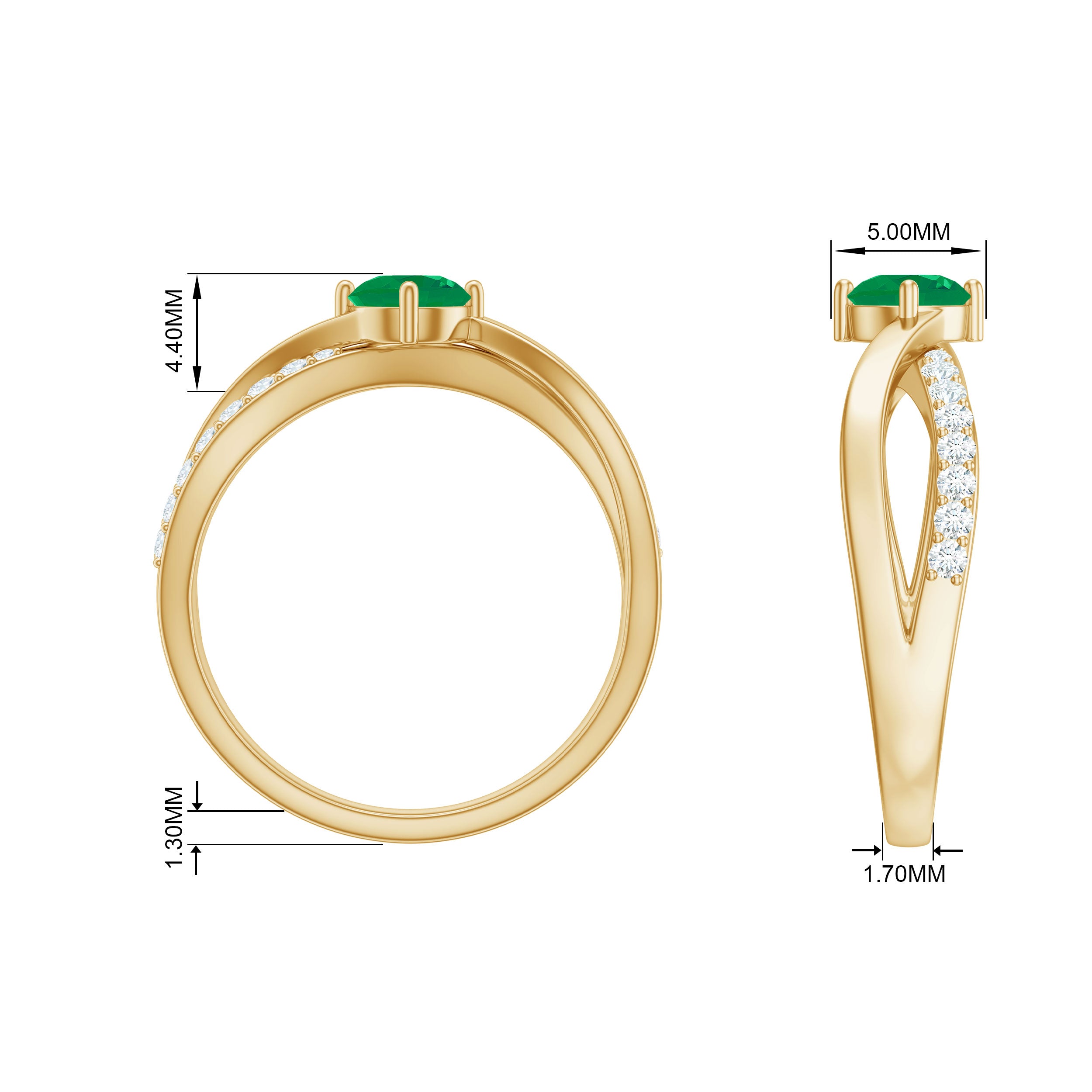 1/2 CT Solitaire Emerald and Diamond Engagement Ring Emerald - ( AAA ) - Quality - Rosec Jewels