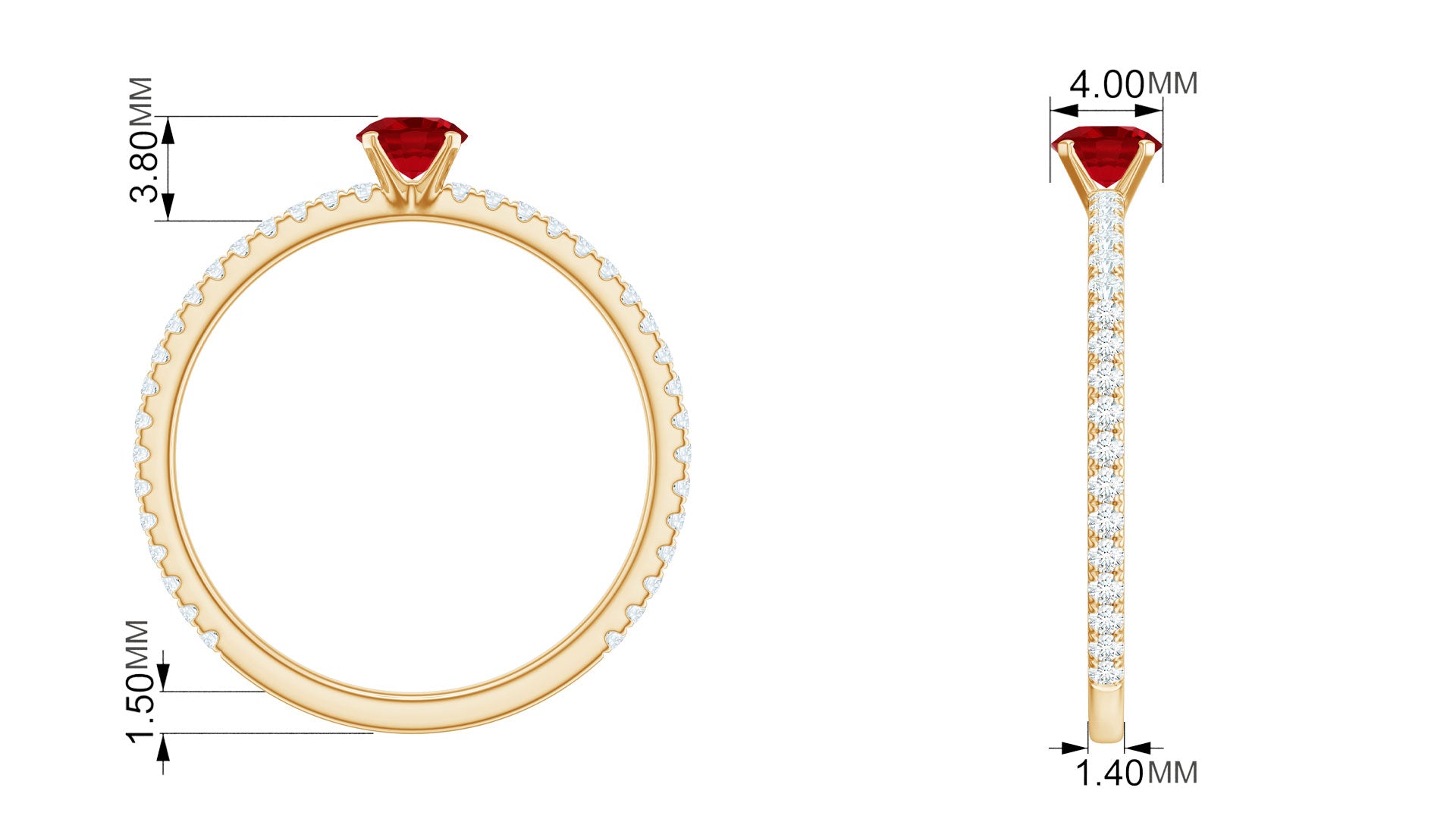 1 CT Lab Grown Ruby Solitaire Ring with Diamond Side Stones Lab Created Ruby - ( AAAA ) - Quality - Rosec Jewels