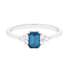 1 CT Emerald Cut London Blue Topaz Solitaire Ring with Diamond Trio London Blue Topaz - ( AAA ) - Quality - Rosec Jewels