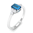 1 CT Emerald Cut London Blue Topaz Solitaire Ring with Diamond Trio London Blue Topaz - ( AAA ) - Quality - Rosec Jewels