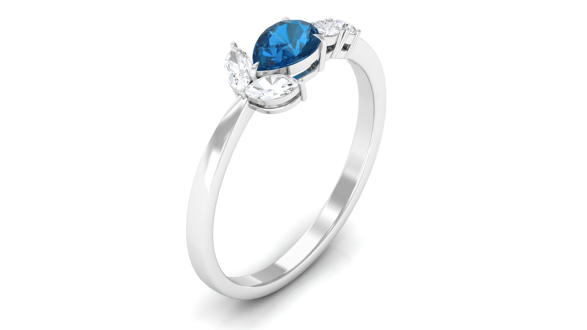 1.25 CT Real London Blue Topaz East West Promise Ring with Diamond Accent London Blue Topaz - ( AAA ) - Quality - Rosec Jewels