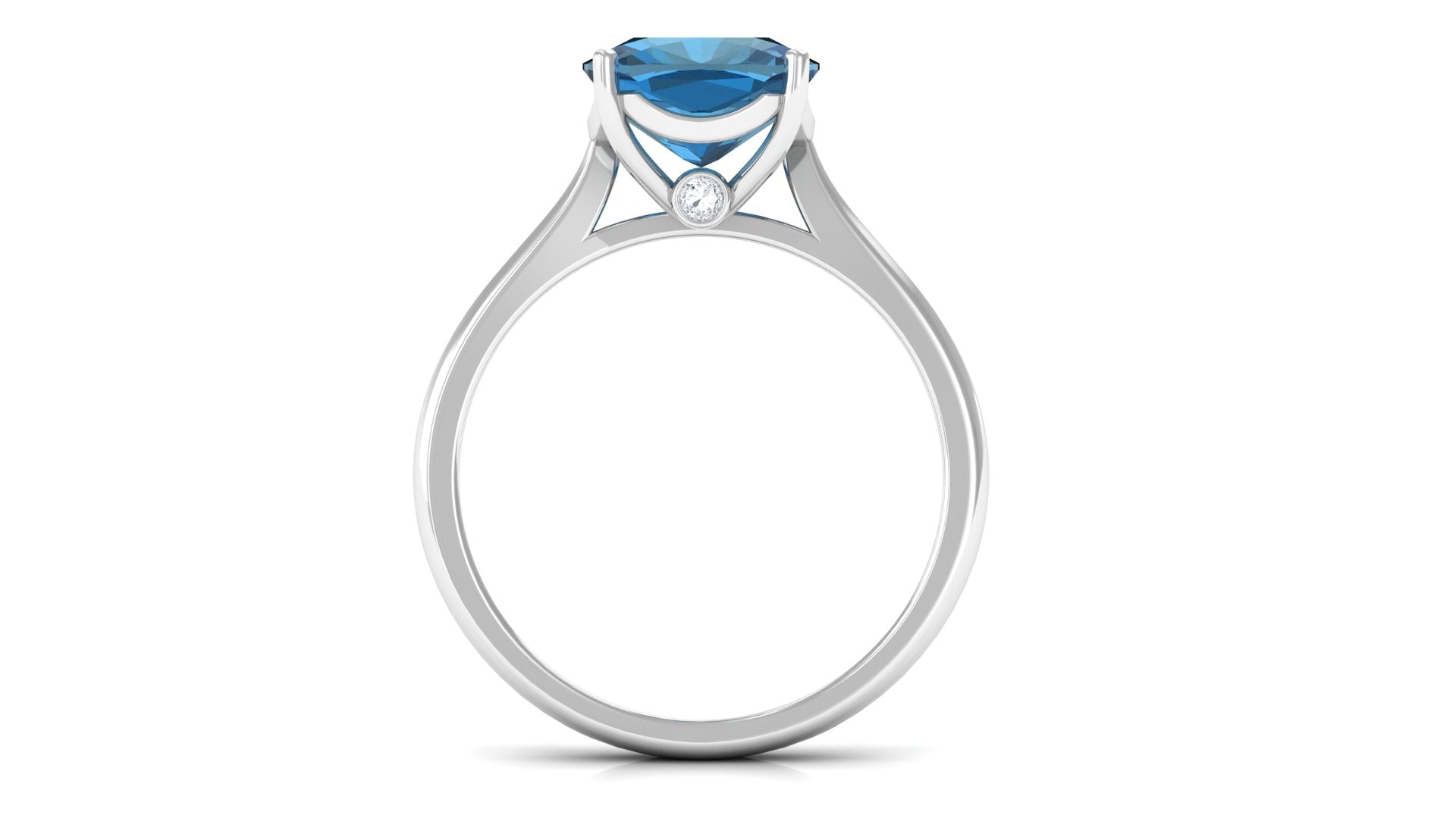 8.5 MM Cushion Cut London Blue Topaz Solitaire with Diamond Ring London Blue Topaz - ( AAA ) - Quality - Rosec Jewels