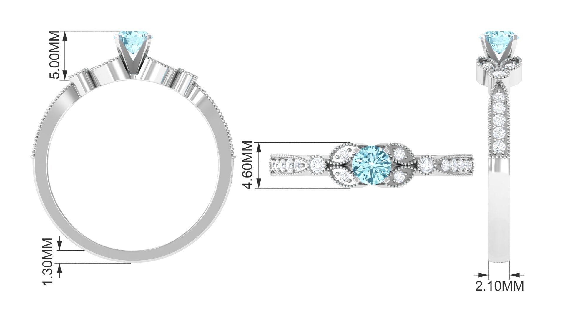 1/2 CT Aquamarine and Diamond Engagement Ring Aquamarine - ( AAA ) - Quality - Rosec Jewels