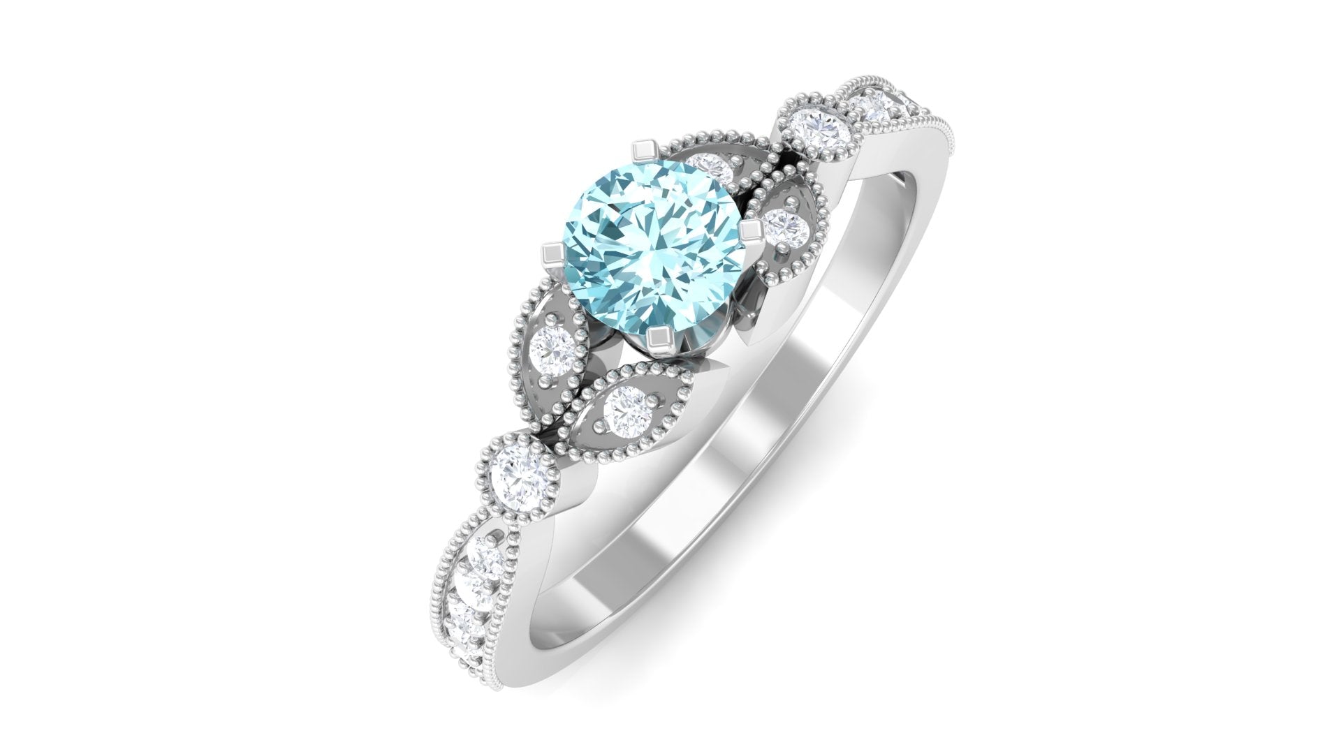 1/2 CT Aquamarine and Diamond Engagement Ring Aquamarine - ( AAA ) - Quality - Rosec Jewels