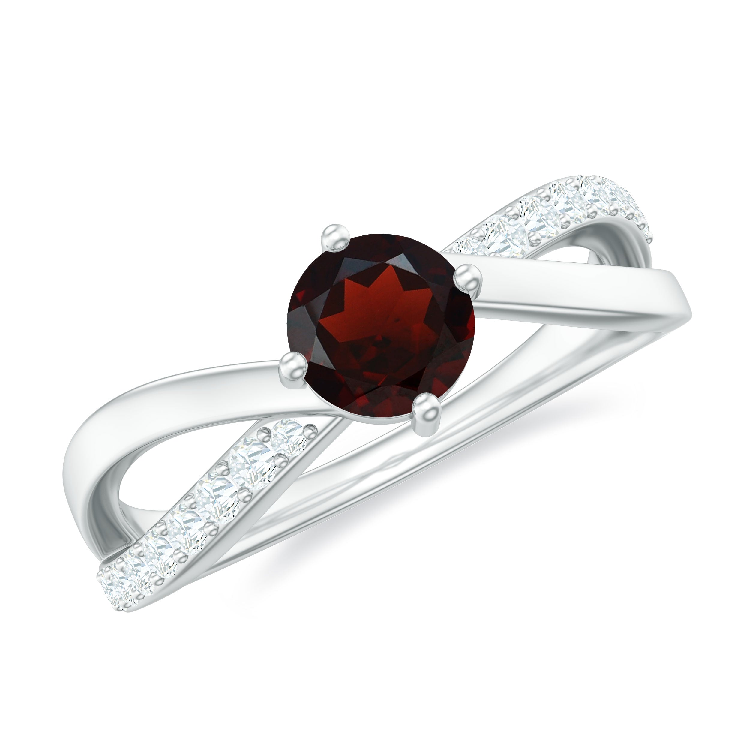 0.50 CT Garnet Solitaire and Diamond Infinity Ring Garnet - ( AAA ) - Quality - Rosec Jewels