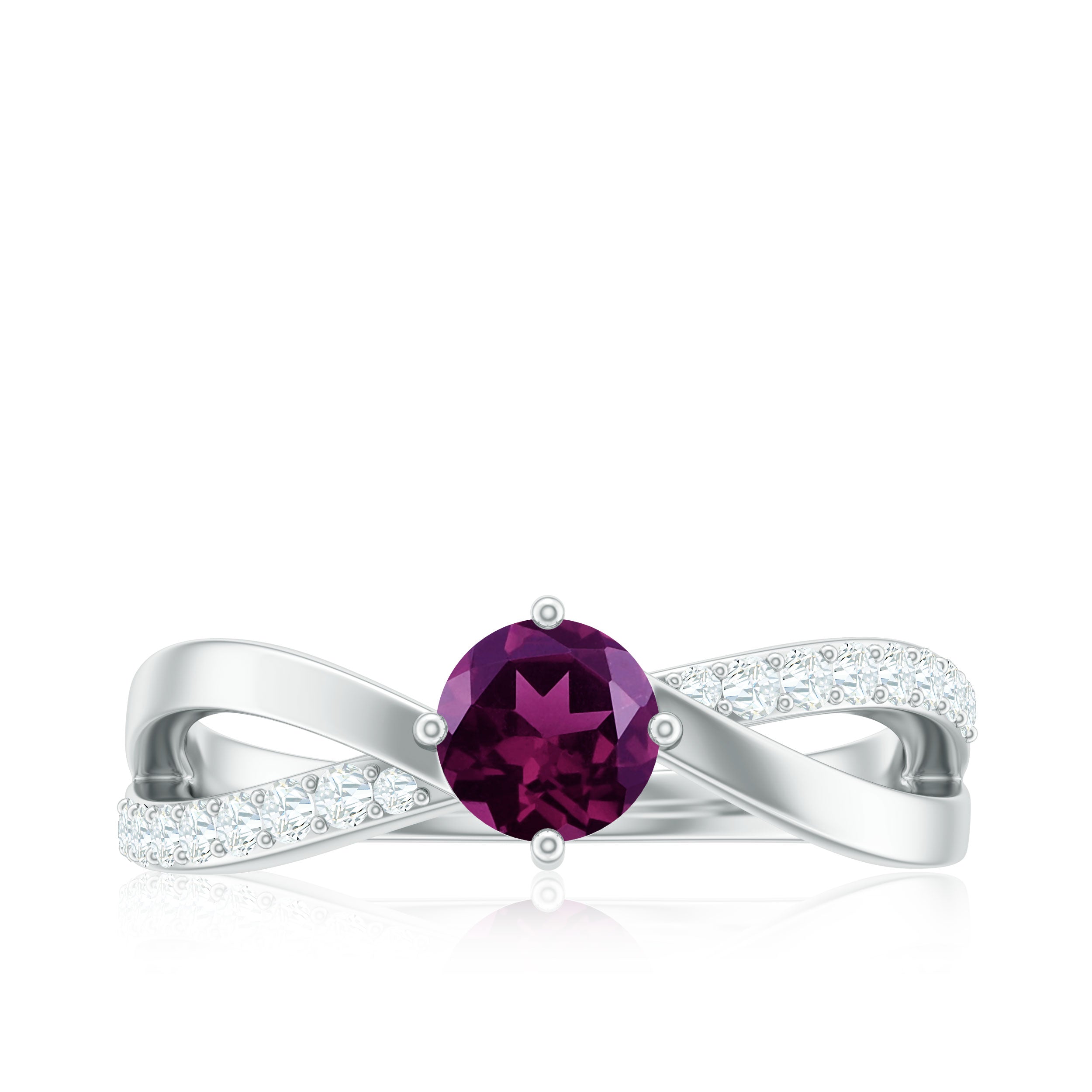 1/2 CT Rhodolite Solitaire and Diamond Infinity Ring Rhodolite - ( AAA ) - Quality - Rosec Jewels