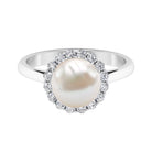 Simple Freshwater Pearl Ring with Diamond Halo Freshwater Pearl - ( AAA ) - Quality - Rosec Jewels