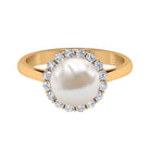 Simple Freshwater Pearl Ring with Diamond Halo Freshwater Pearl - ( AAA ) - Quality - Rosec Jewels