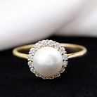 Simple Freshwater Pearl Ring with Diamond Halo Freshwater Pearl - ( AAA ) - Quality - Rosec Jewels