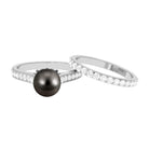 Elegant Wedding Ring Set with 9.75 CT Tahitian Pearl and Moissanite Tahitian pearl - ( AAA ) - Quality - Rosec Jewels