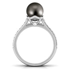 Elegant Wedding Ring Set with 9.75 CT Tahitian Pearl and Moissanite Tahitian pearl - ( AAA ) - Quality - Rosec Jewels