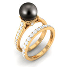 Elegant Wedding Ring Set with 9.75 CT Tahitian Pearl and Moissanite Tahitian pearl - ( AAA ) - Quality - Rosec Jewels