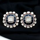 14k Gold Polki Diamond Enamel Stud Earrings in Vintage Style - Rosec Jewels