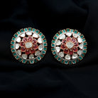 Diamond Polki Flower Stud Earrings with Created Tourmaline and Enamel - Rosec Jewels