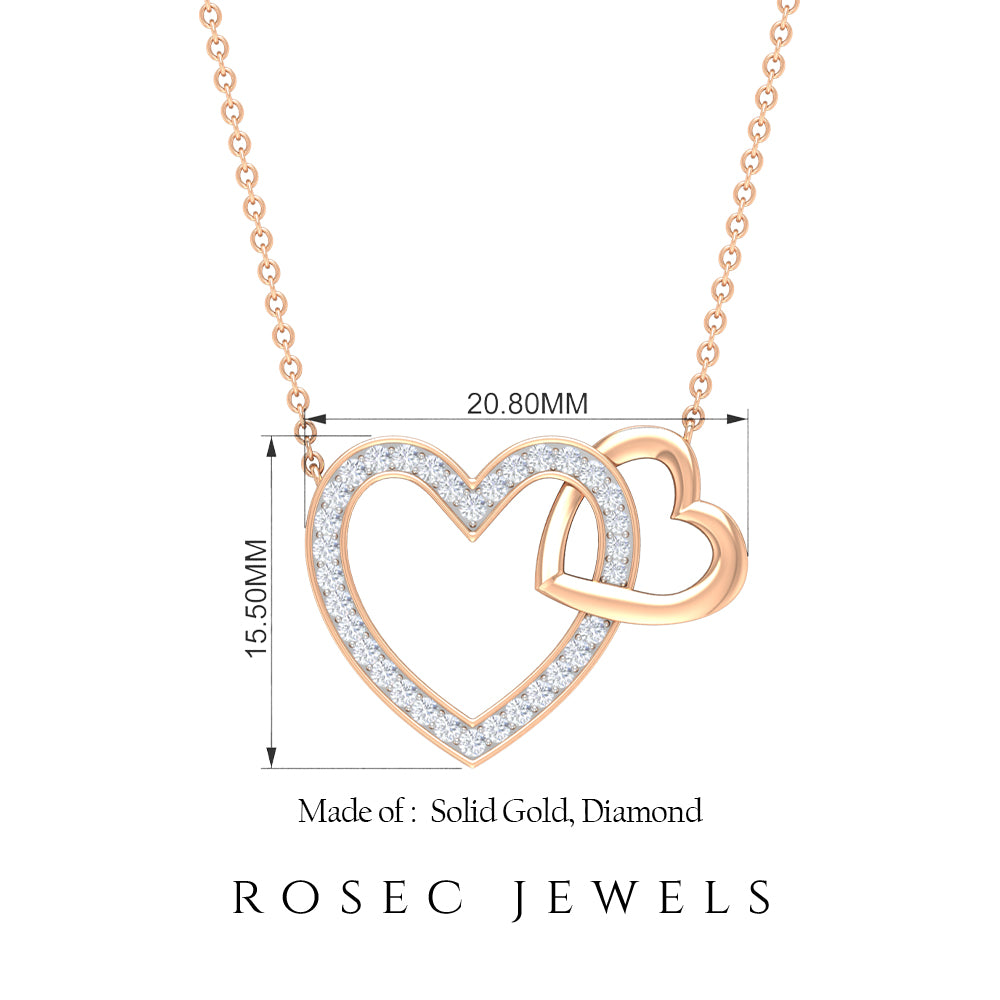 1/4 CT Interlocking Heart Diamond Pendant in Gold Diamond - ( HI-SI ) - Color and Clarity - Rosec Jewels