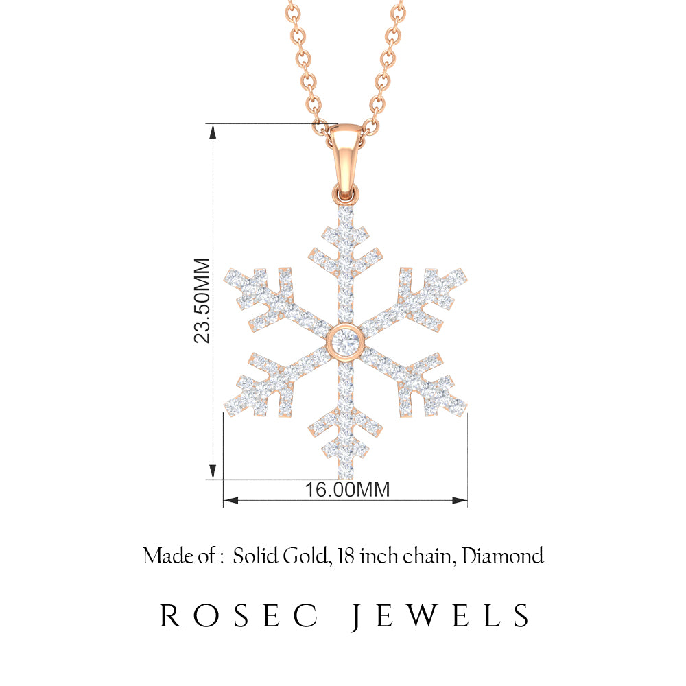 Genuine Diamond Beautiful Snowflake Pendant in Gold Diamond - ( HI-SI ) - Color and Clarity - Rosec Jewels